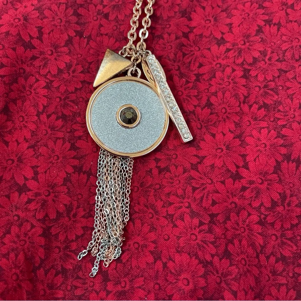 Guess Rose Gold Color 22” Pendant Necklace with Fringe and‎ Sparkle Detailing